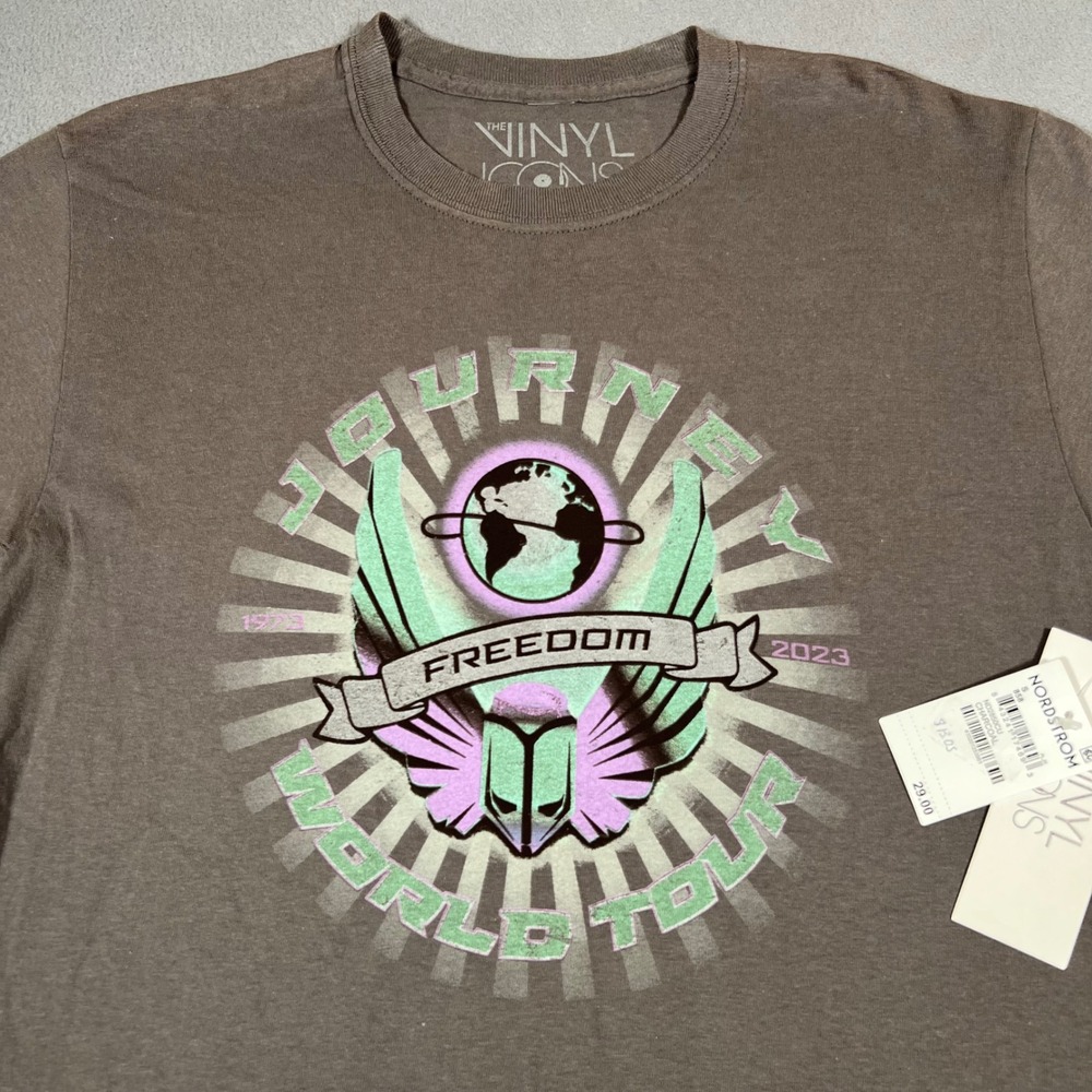 Journey Freedom World Tour 2023 Graphic T-Shirt Men's S Gray Vinyl Icons New‎